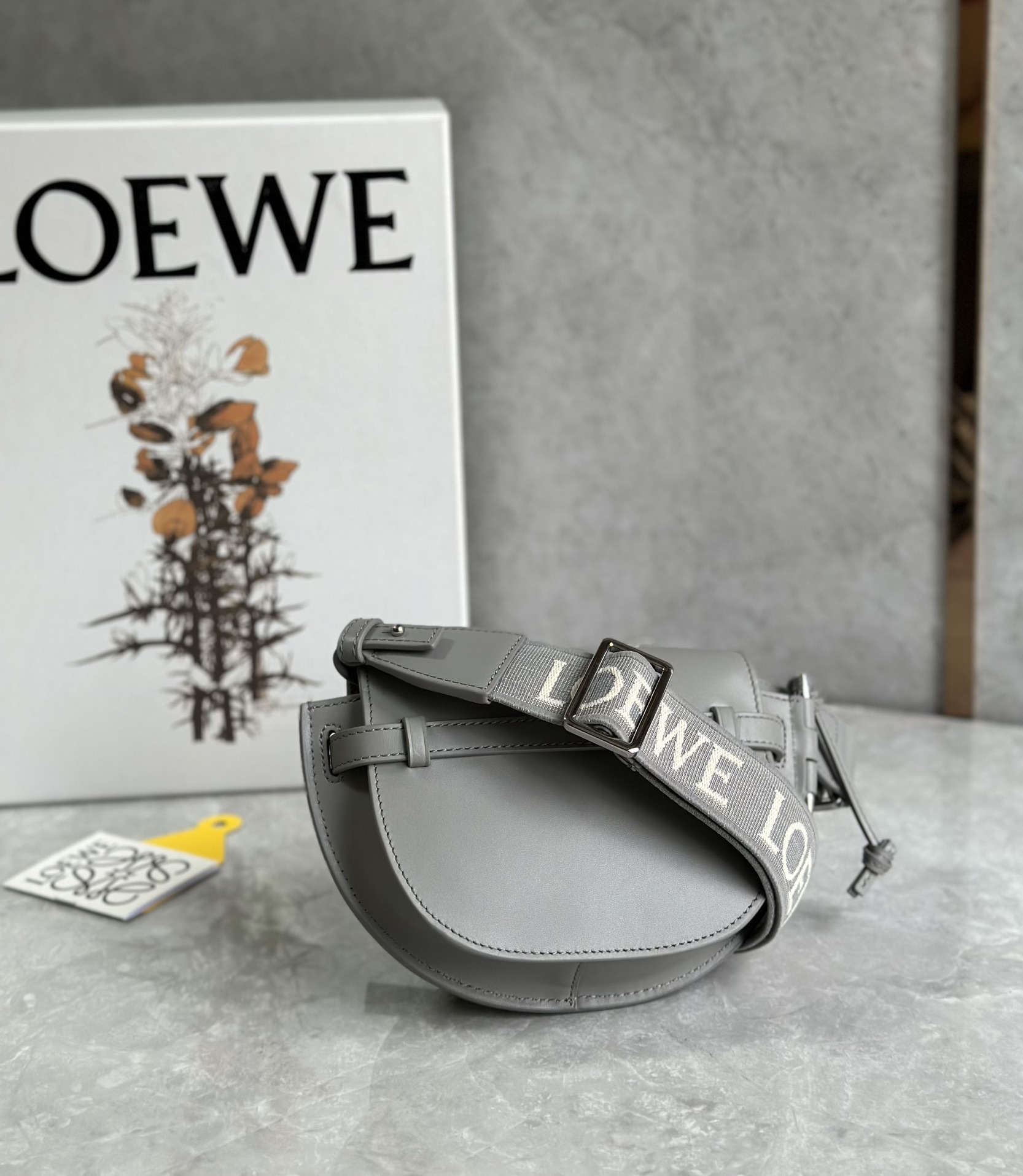 Loewe Mini Gate Dual Bag in Soft Calfskin and Jacquard Dark Grey